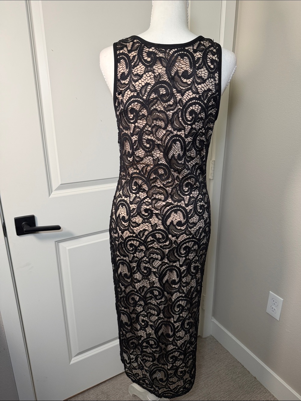 Black Lace Midi Dress with Nude Lining - Picture 6 of 6